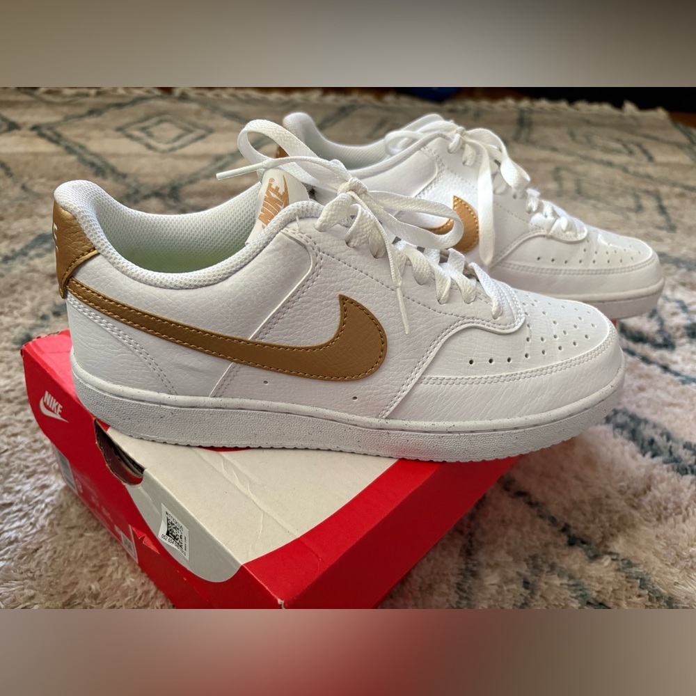 Nike Court Vision White and Metallic Gold Shoes
